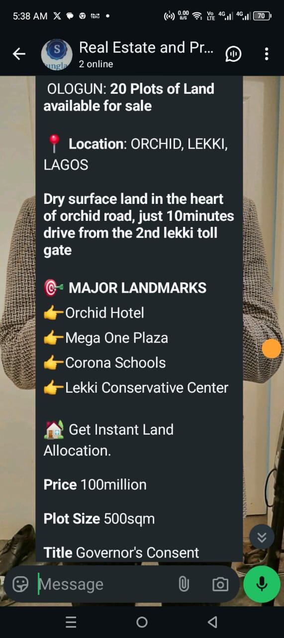 20 plots of Land available for sale at Orchid Lekki Lagos