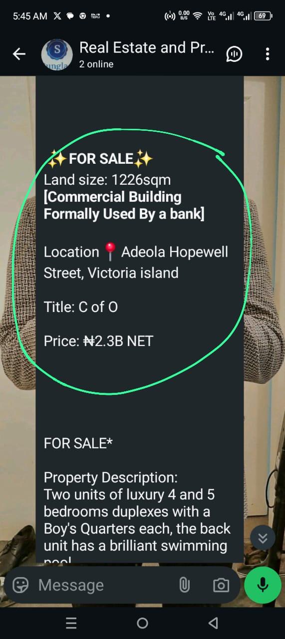 For Sale commercial Building Formally used by a Bank at Adeola Hopewell street victoria Island