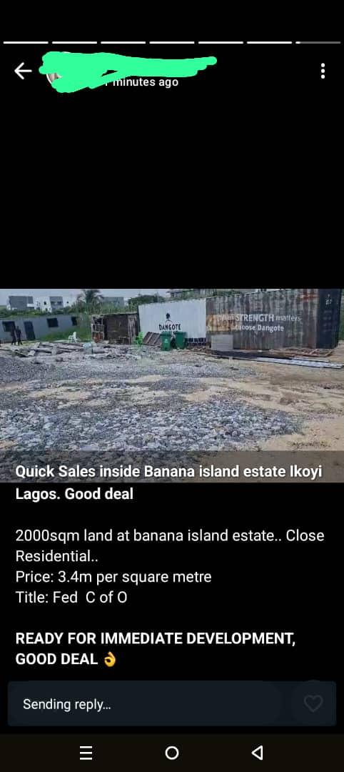 2000sqm Land at Banana  Island Estate Ikoyi Lagos price 3.4million per sqm