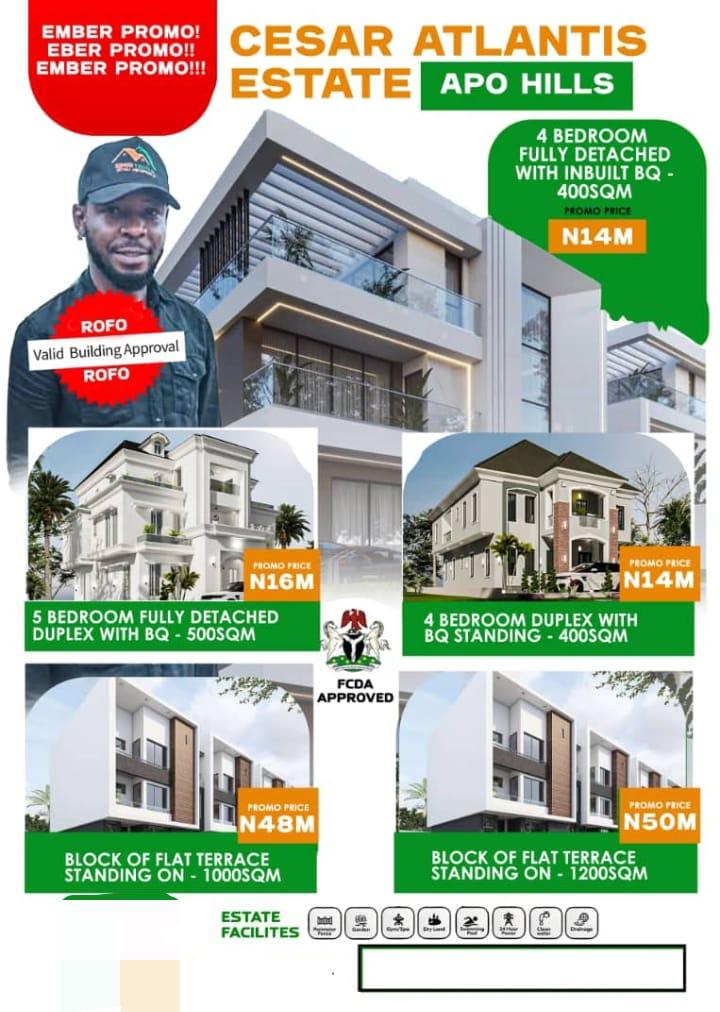 Get a plot at the fastest developing estate at Apo hill top which has road connecting Guzape 2 and Apo resettlement under construction.