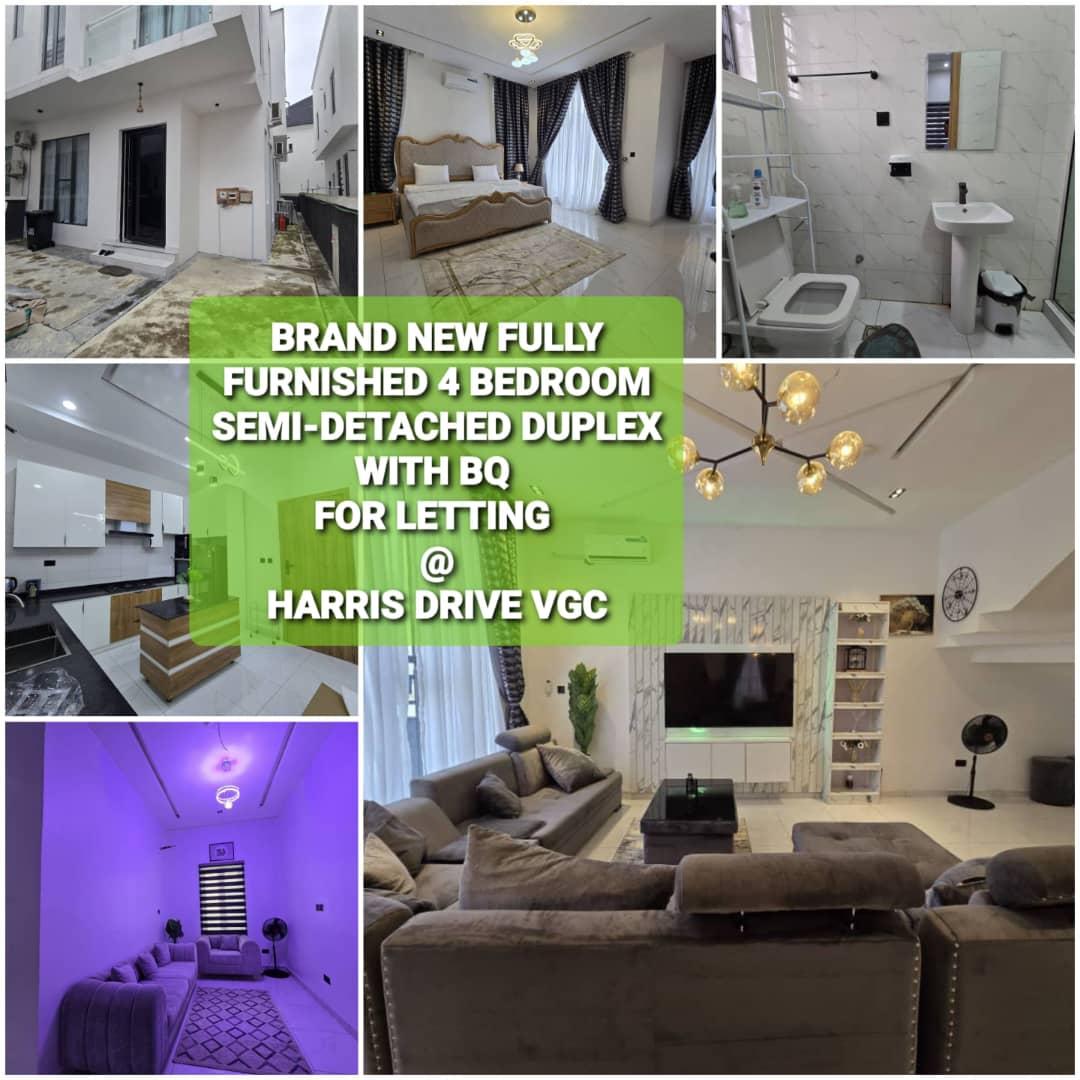 BRAND NEW FULLY FURNISHED 4 BEDROOM SEMI-DETACHED DUPLEX WITH BQ FOR LETTING.