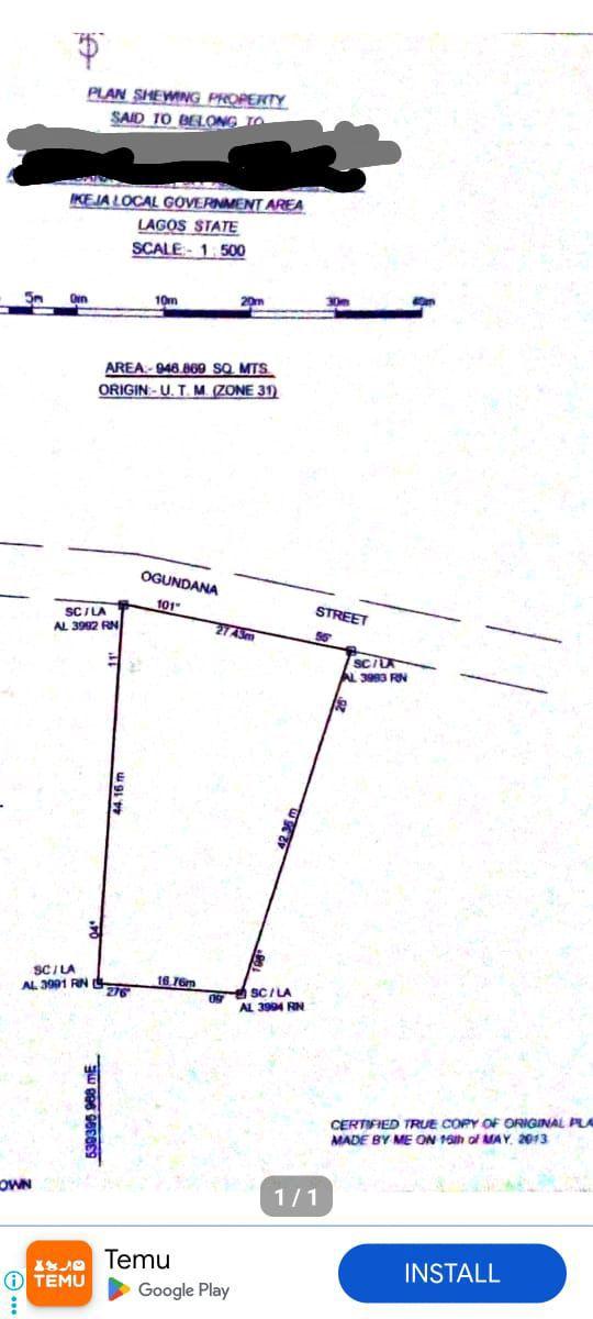 946sqm @ Ogundana Street off Allen Avenue Ikeja  Proposal : Block of Flats  Land value: #800m