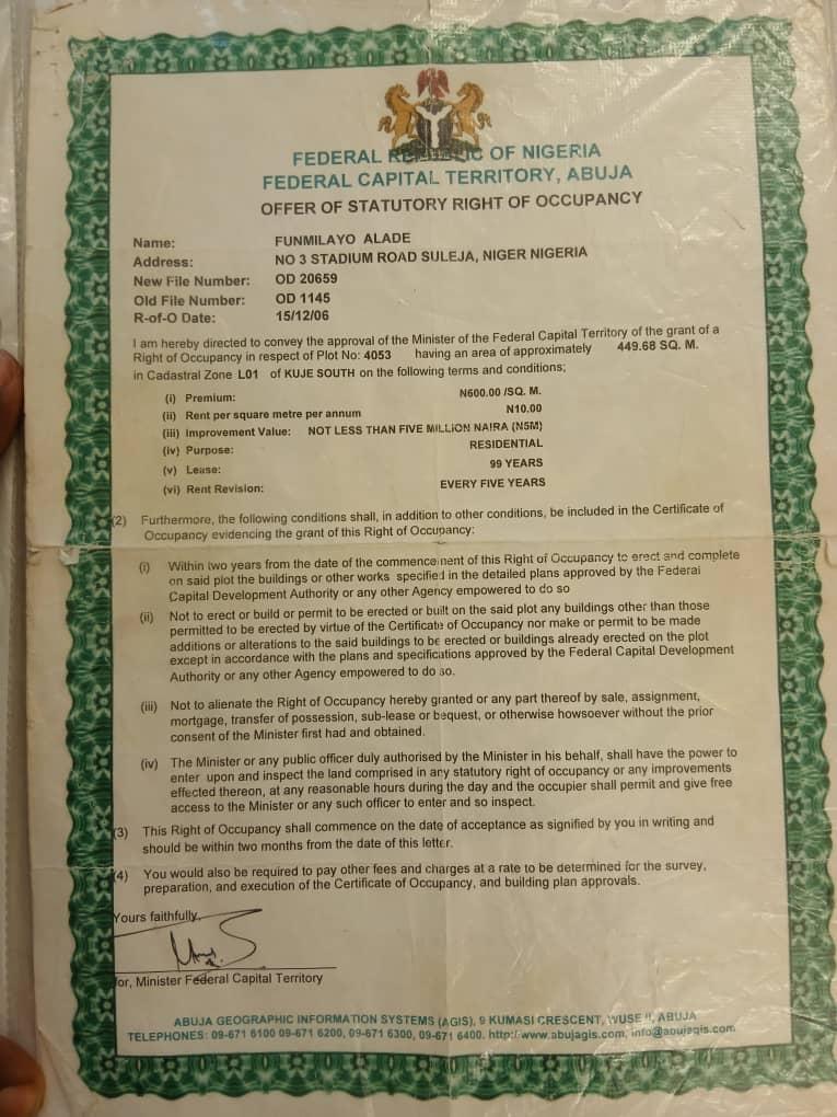 Land Location Kuje South Size : 449sqm FCDA ROFO  Price : 2.5m Residential.