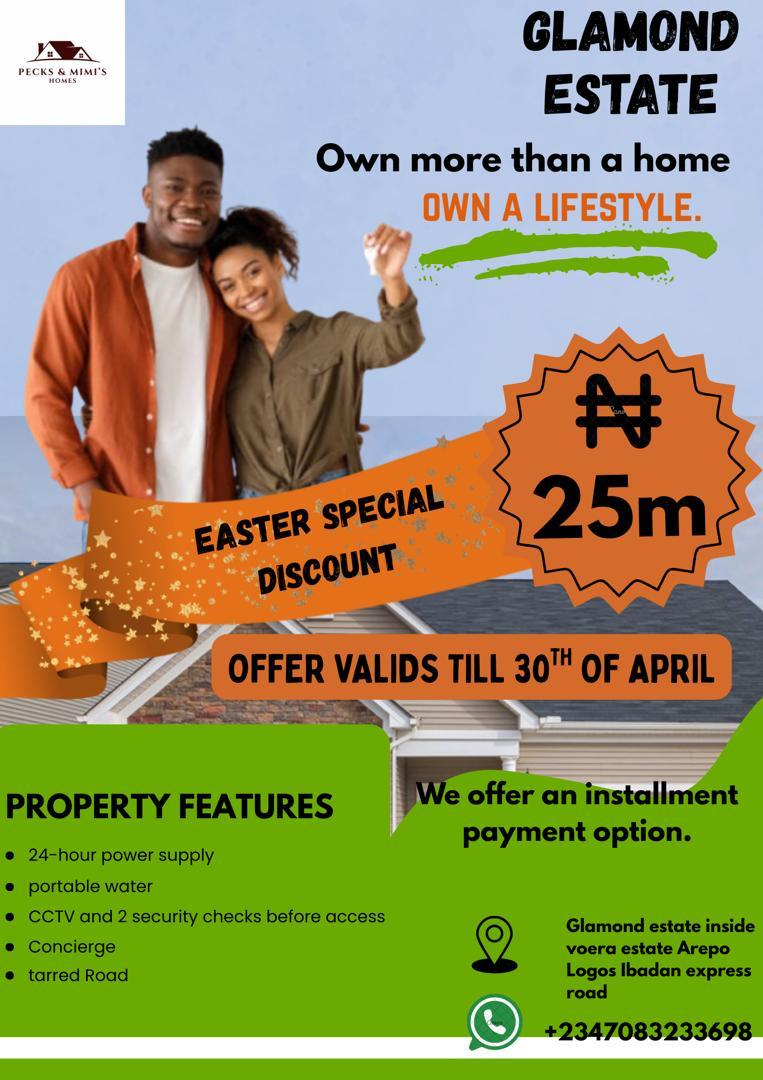 Glamond estate in voera estate Arepo Lagos Ibadan Express Way  own more than a home N25million