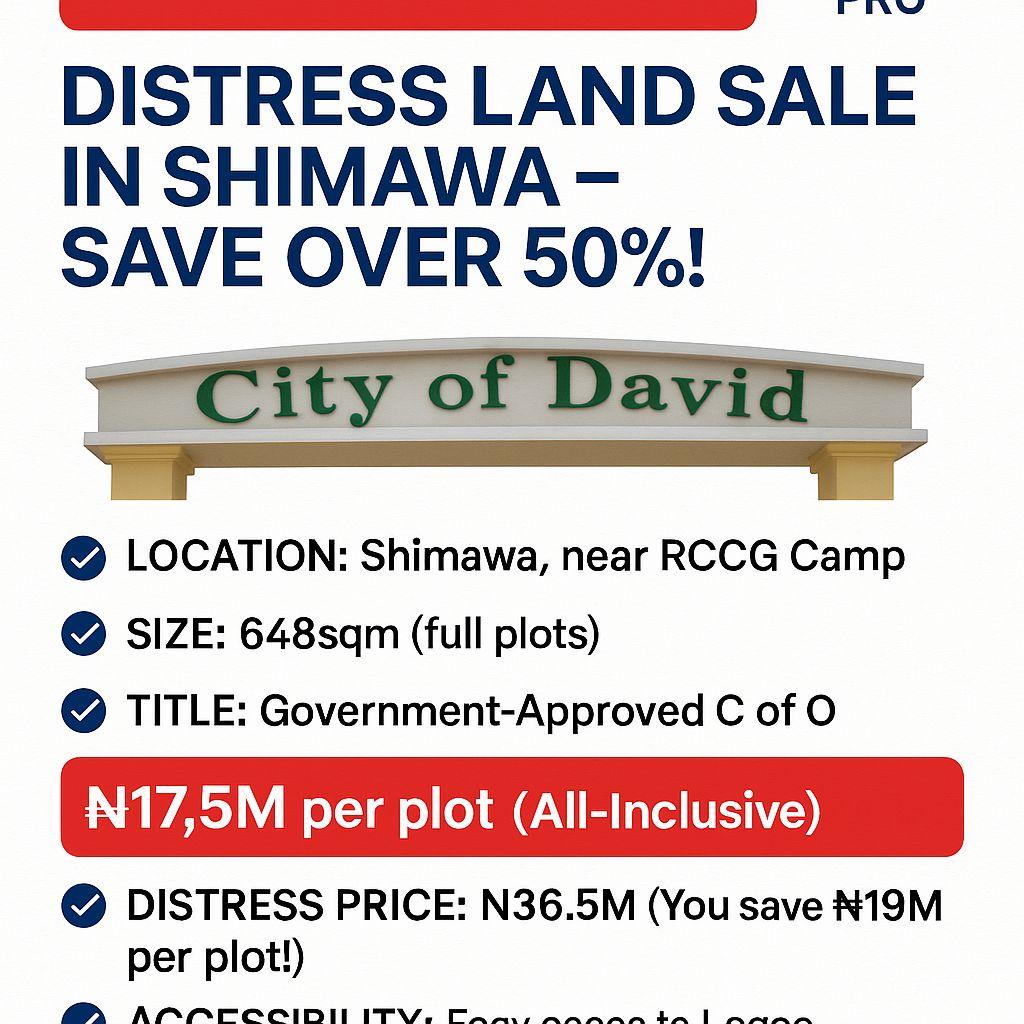 Land Sale in Shimawa near RCCG Camp  648 sqm price N 17,5million