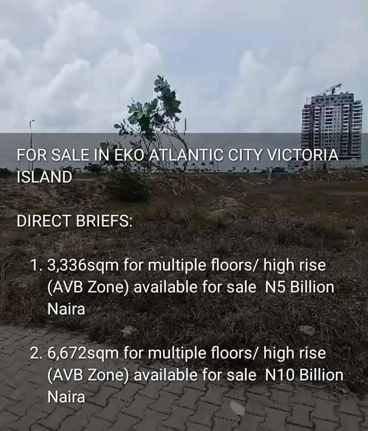 For Sale Eko  Atlantic city Victoria Island 3336sqm for multi floors/high rise (AVB) zone N5Billionaira