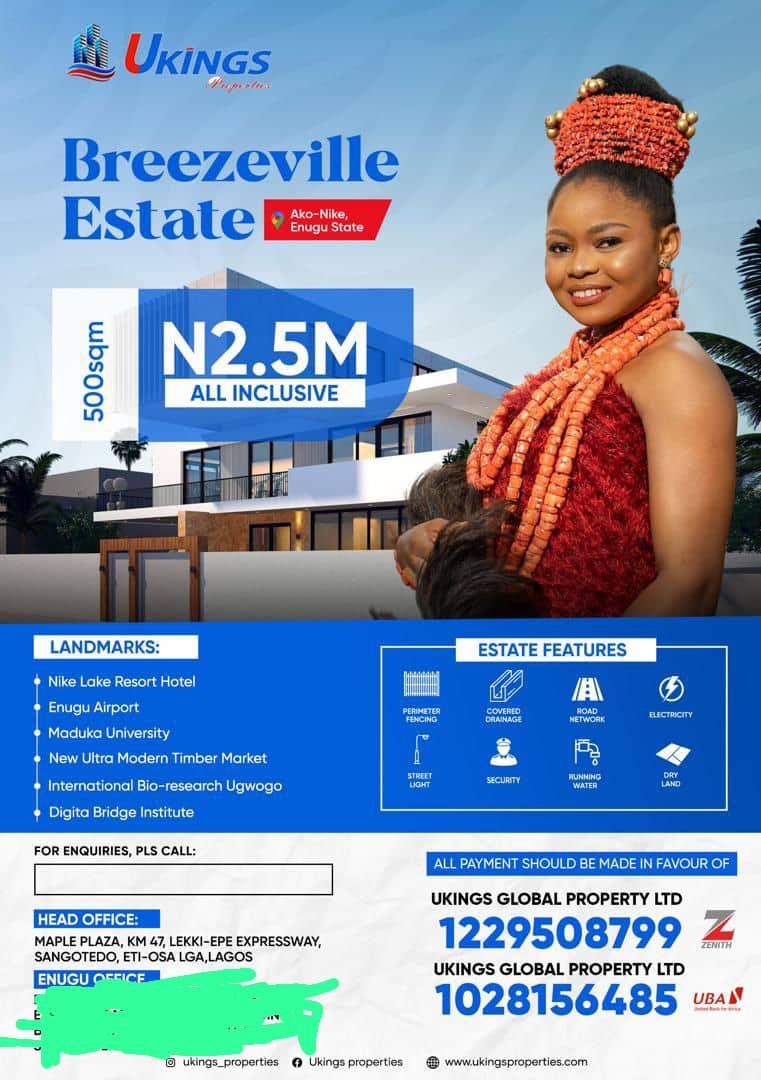 breezeville estate  ako nike enugu state 500sqm land