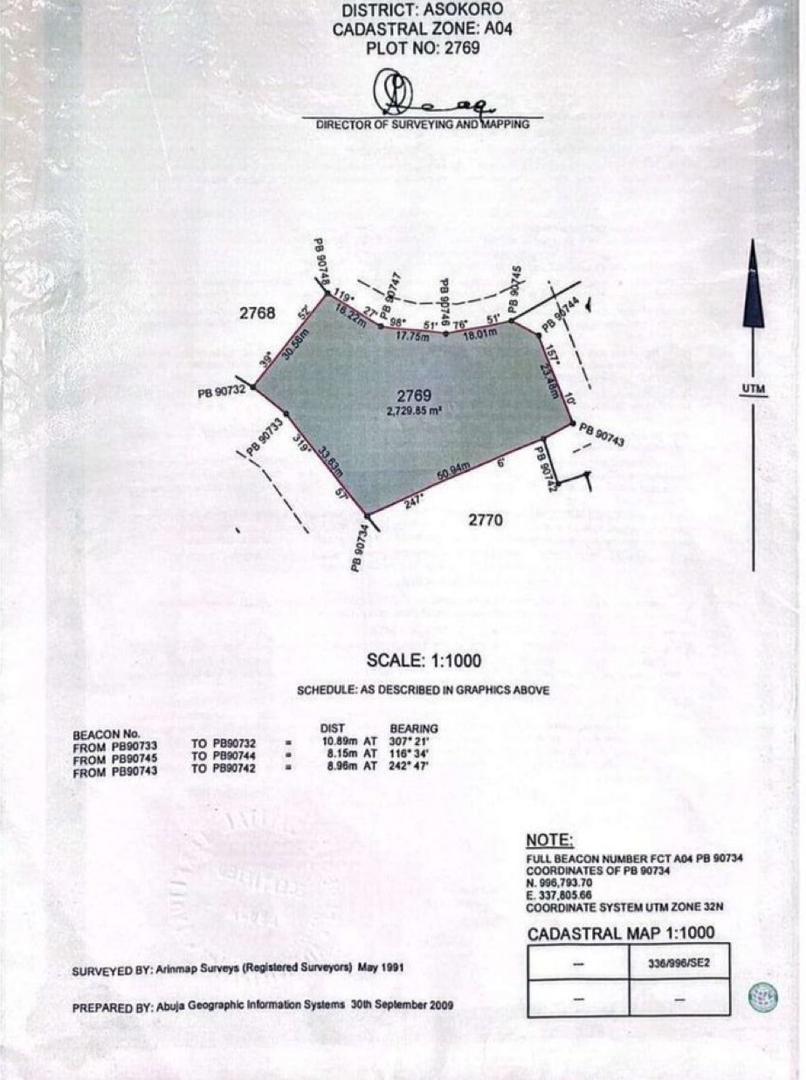 LAND FOR SALE @ ASOKORO    Location: Next to Wike's house in Asokoro Main Abuja   Size: 2729.85sqm  Purpose: Residential